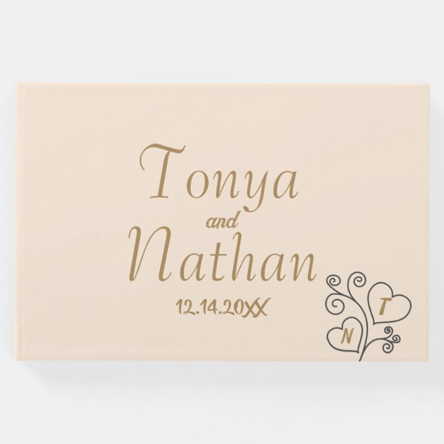 Libro De Visitas Monograma elegante del Boda blanco crema Minimalis (Anverso)