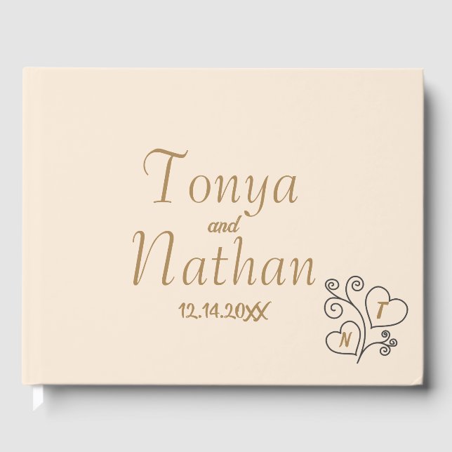 Libro De Visitas Monograma elegante del Boda blanco crema Minimalis (Anverso)