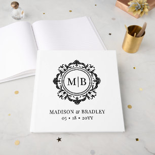 Libro De Visitas Monograma Floral Ornamentado Boda Elegante Negro B