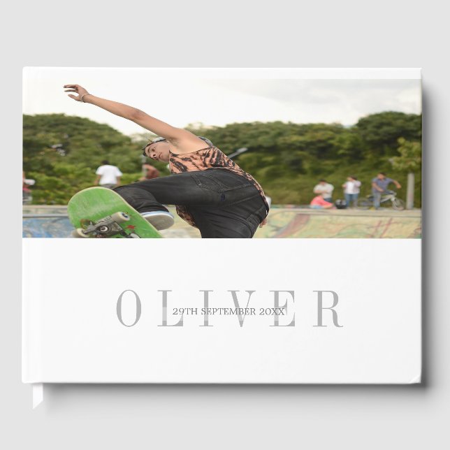 Libro De Visitas Monograma Foto personalBar moderno Mitzvah (Anverso)