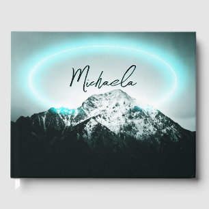 Libro De Visitas Monograma misterioso de neón azul de montaña nevad