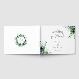 Libro De Visitas Monograma Moderno de Bodas con Verde Eucalipto Rús