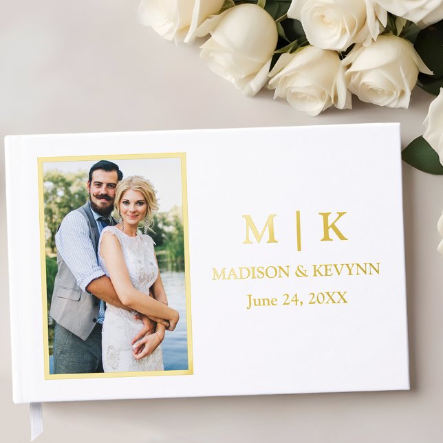 Libro De Visitas Monograma moderno foto Boda de oro Foil (Customize to change text size or text style.)