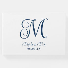 Libro De Visitas Monograma Nupcial Rizado Azul Marino Precioso