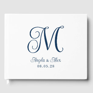 Libro De Visitas Monograma Nupcial Rizado Azul Marino Precioso
