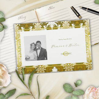Libro De Visitas Monograma retro de la foto de la boda verde de la