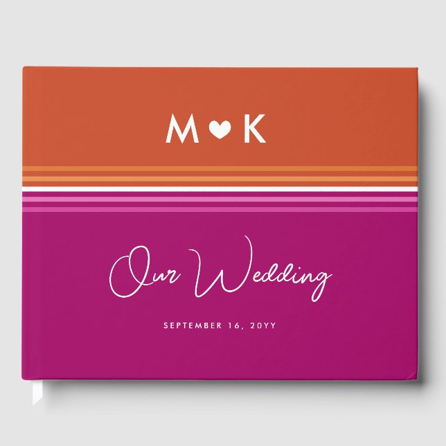 Libro De Visitas Monograma romántico Bandera Lesbiana Bandas Boda (Anverso)