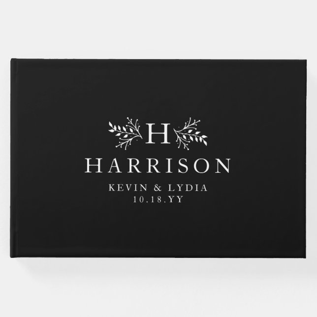 Libro De Visitas Monograma rústico boda clásico blanco y negro (Anverso)