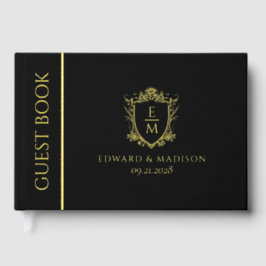 Libro De Visitas Monogramas del Escudo de Bodas Vintage de Oro sobr