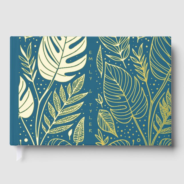 Libro De Visitas Monstera Gold Foliage Boda (Anverso)