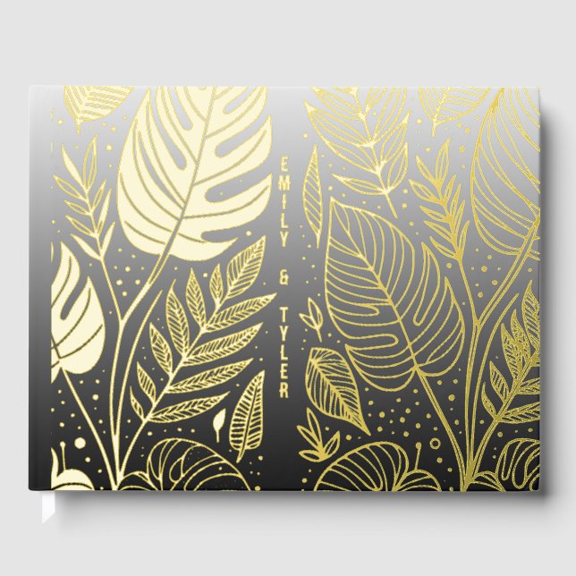 Libro De Visitas Monstera Gold Foliage Boda (Anverso)