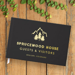 Libro De Visitas Montañas Matte Black Gold Pines Cabina de Alquiler