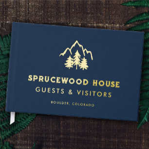 Libro De Visitas Montañas Navy Blue Gold Pines Cabina de Alquiler B