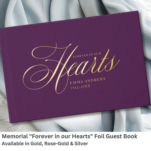 Libro De Visitas Monumento conmemorativo "Para siempre en nuestros  (Memorial "Forever in our Hearts" Gold-Foil, Violet Foil Guest Book)