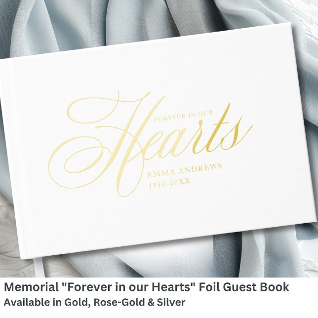 Libro De Visitas Monumento conmemorativo "Para siempre en nuestros  (Memorial "Forever in our Hearts" Gold-Foil, White Foil Guest Book)