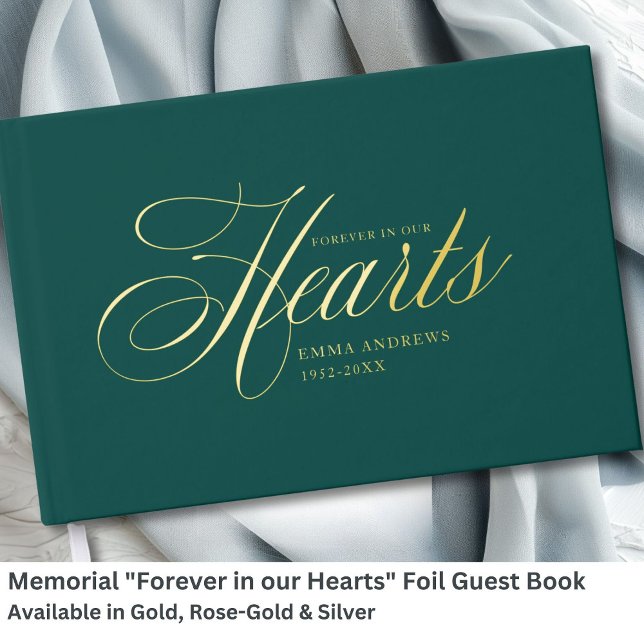 Libro De Visitas Monumento conmemorativo "Para siempre en nuestros  (Memorial "Forever in our Hearts" Gold-Foil, Green Foil Guest Book)