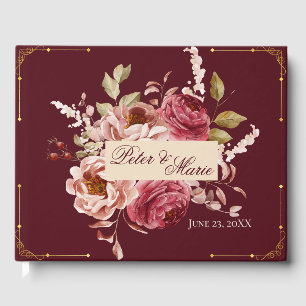 Libro De Visitas Moody Burgundy Old Rose Toasted Orange Boho Gold