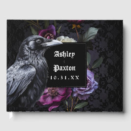 Libro De Visitas Moody Gothic Floral Bouquet en Black Lace con Rave