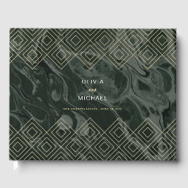 Libro De Visitas Moody Hues Emerald Green Marble Personalizado