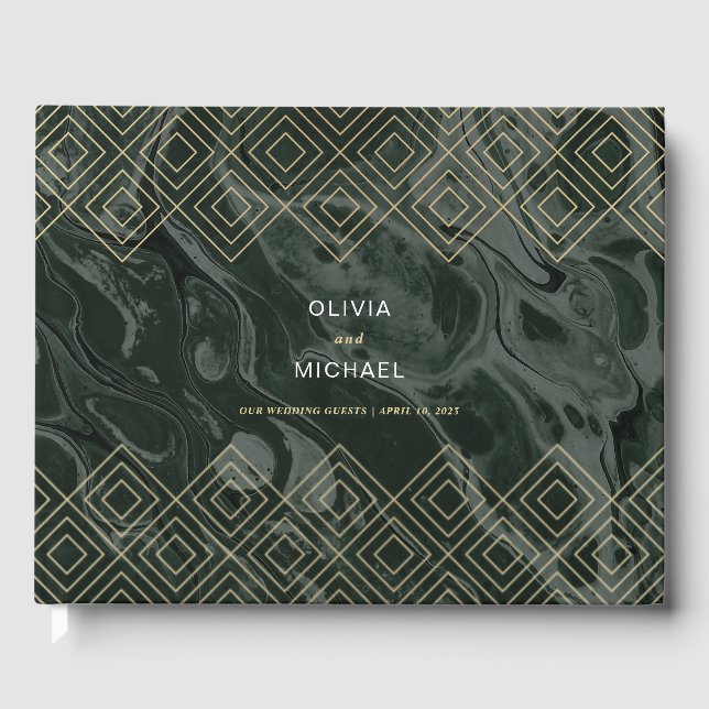 Libro De Visitas Moody Hues Emerald Green Marble Personalizado (Anverso)