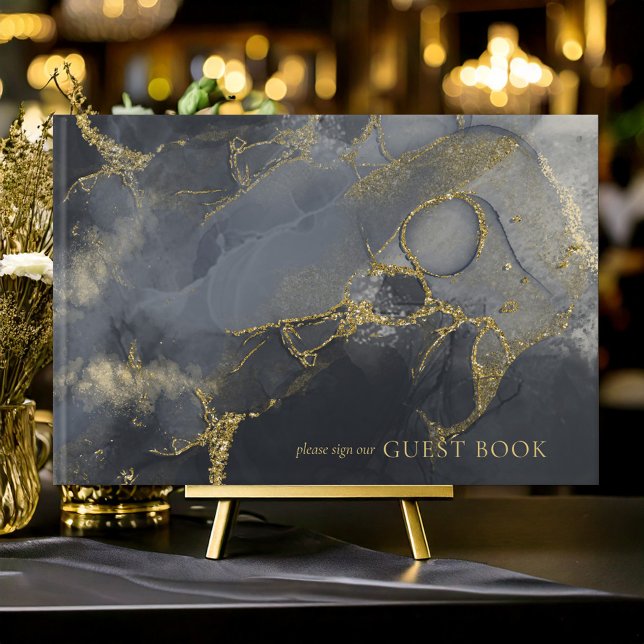 Libro De Visitas Moody Ink Charcoal Gold Abstract ID988 (Subido por el creador)