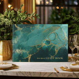 Libro De Visitas Moody Ink Emerald Gold Abstract ID988