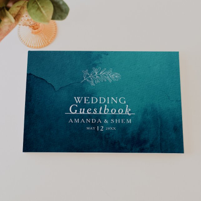 Libro De Visitas Moody Ocean Watercolor Boda Guest Book (Subido por el creador)