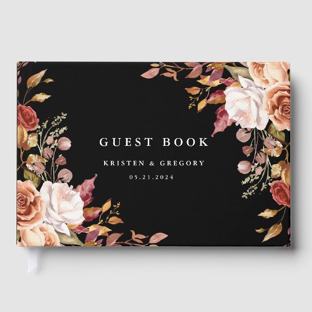 Libro De Visitas Moody Otoño Boda Floral Elegante (Anverso)