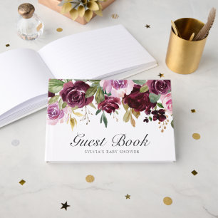 Libro De Visitas Moody Plum Floral Chica Baby Shower