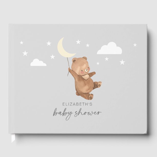 Libro De Visitas Moon Stars Bear Baby Shower (Anverso)