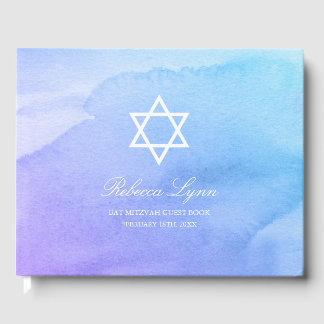 Libro De Visitas Morada de color de agua Verde azulada en Mitzvah