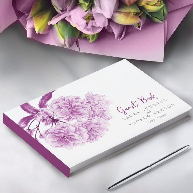 Libro De Visitas Morado cerezo flor acuarela boda personalizada (Subido por el creador)