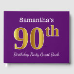 Libro De Visitas Morado, Faux Gold 90th Birthday Party; Nombre pers<br><div class="desc">El diseño de este libro de huéspedes incluye el número ordinal "90" con un aspecto de oro falso. También tiene un nombre personalizado y un fondo morado. Se podría usar en un fiesta para alguien que celebre su cumpleaños número noventa. [~Z0000057]</div>