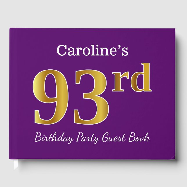 Libro De Visitas Morado, Faux Gold 93rd Birthday Party; Nombre pers (Anverso)