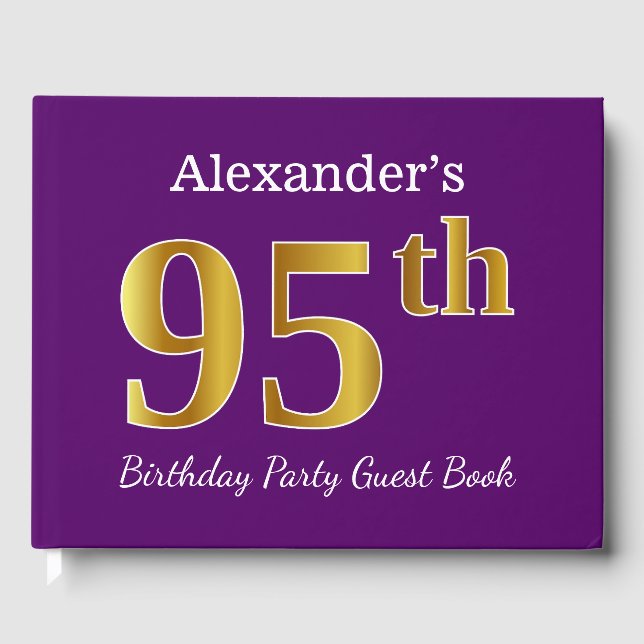 Libro De Visitas Morado, Faux Gold 95th Birthday Party; Nombre pers (Anverso)