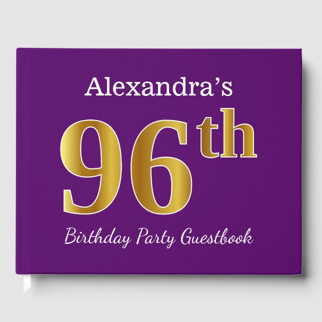 Libro De Visitas Morado, Faux Gold 96th Birthday Party; Nombre pers (Anverso)