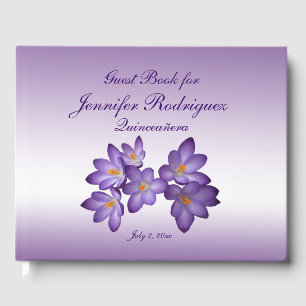 Libro De Visitas Morado Flor de Crocus Flor Quinceañera Invitado