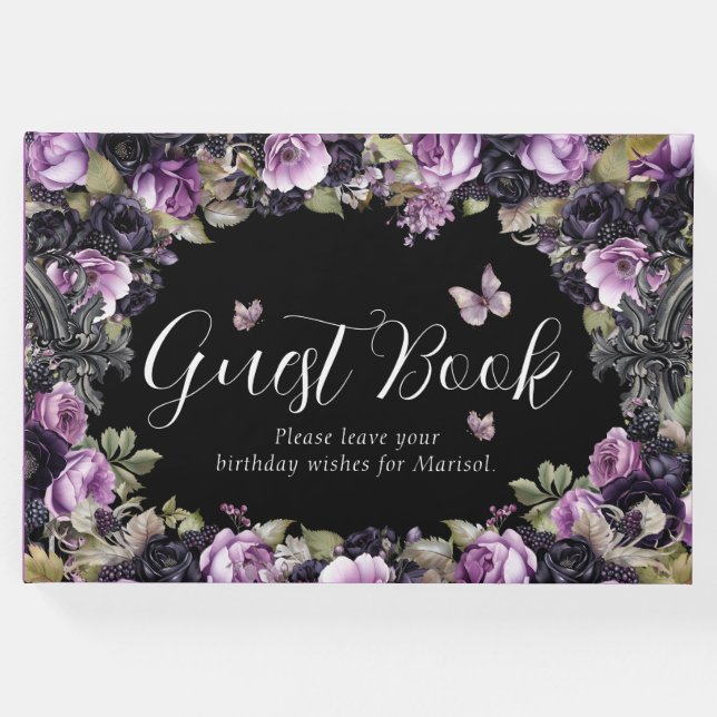 Libro De Visitas Morado gótico y Moody Quinceañera negro (Anverso)