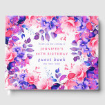 Libro De Visitas Morple Watercolor Floral 90th Birthday Guest Book<br><div class="desc">Celebra en estilo con nuestro libro de invitados Bright and bold 90th Birthday Party,  con nuestro impresionante diseño floral de acuarela en morado. ¡Pida ahora y haz que tu cumpleaños 90 sea memorable!</div>