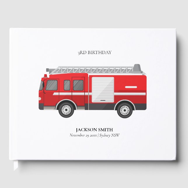Libro De Visitas Motor de camión de bomberos rojo lindo cumpleaños  (Anverso)