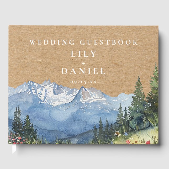 Libro De Visitas Mountain Floral Rustic Kraft Wedding Photo (Anverso)