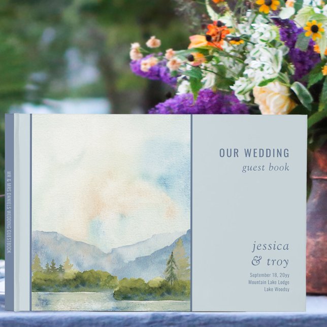 Libro De Visitas Mountain Lake Watercolor Dusty Blue Boda (Subido por el creador)