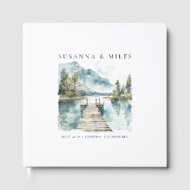 Libro De Visitas Mountain Lake Watercolor Forest Wedding Trees