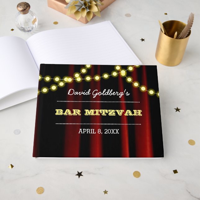 Libro De Visitas Movie Lights Yellow Bar Mitzvah Guest Book (Anverso Abierto)