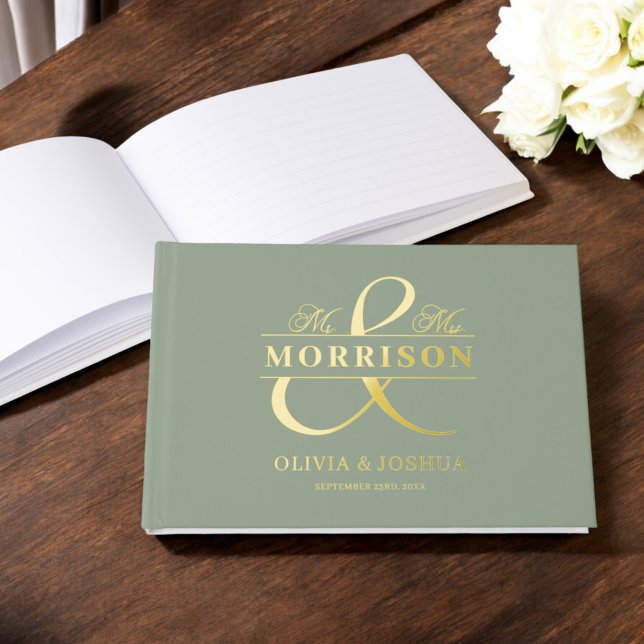 Libro De Visitas Mr. Mrs. Photo Sage Green Elegant Wedding Gold (Subido por el creador)