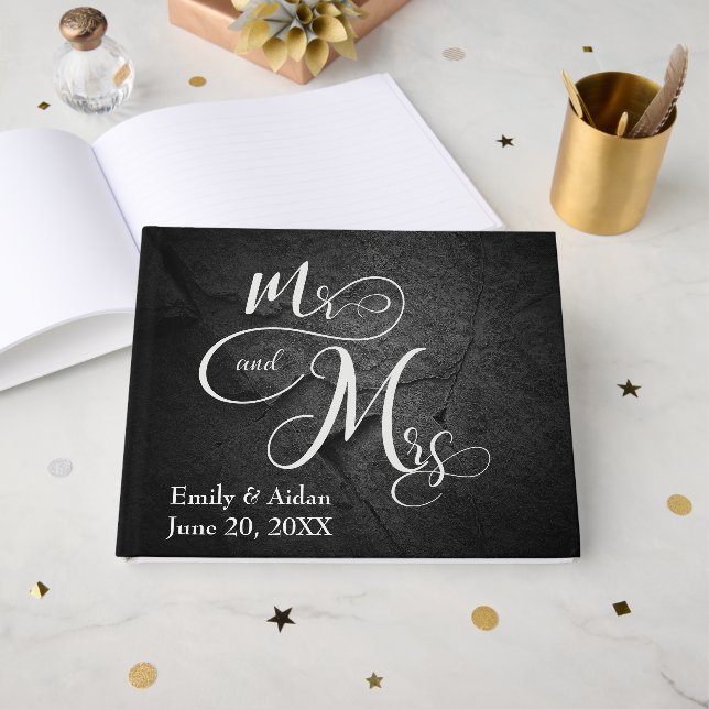 Libro De Visitas Mr. & Mrs. Wedding Black Slate Stone  (Anverso Abierto)
