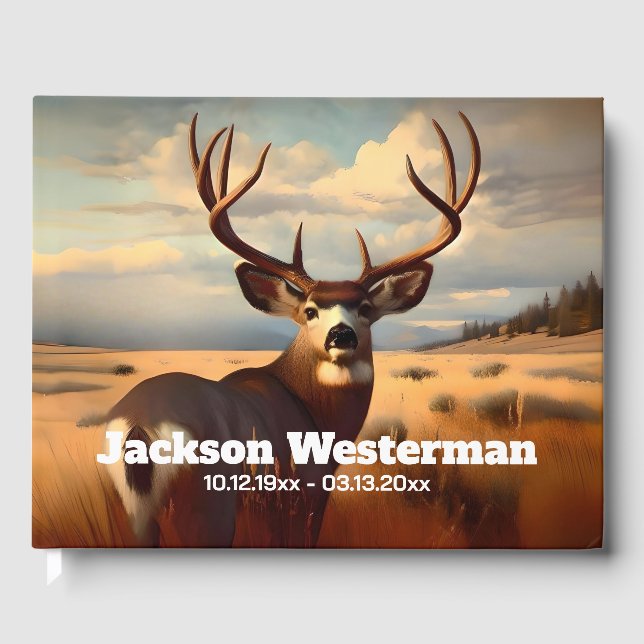 Libro De Visitas Mule Deer Buck en el monumento a la pradera (Anverso)