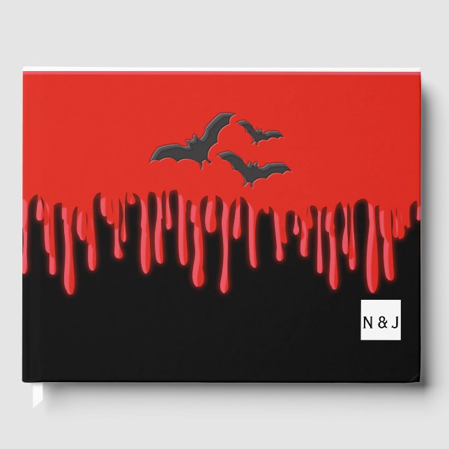 Libro De Visitas Murciélagos góticos y sangre derramada roja Hallow (Anverso)