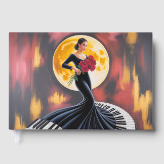 Libro De Visitas Música de Piano Elegante Diseño Artístico Femenino