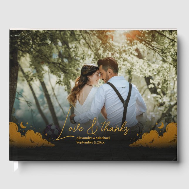 Libro De Visitas Mystical Black Gold Clouds Moon Boda (Anverso)